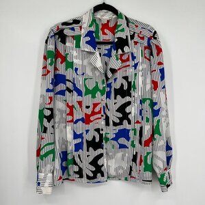 Lloyd Williams Women's Vintage Shirt Striped Paint Splatter Abstract Sz 14